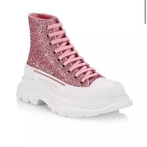 Alexander McQueen high top pink glitter sneakers